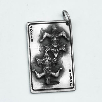 Poker Joker Face 925 Silver Pendant - Royal Card Game Collector's Necklace