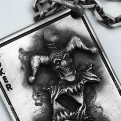 Poker Joker Face 925 Silver Pendant - Royal Card Game Collector's Necklace