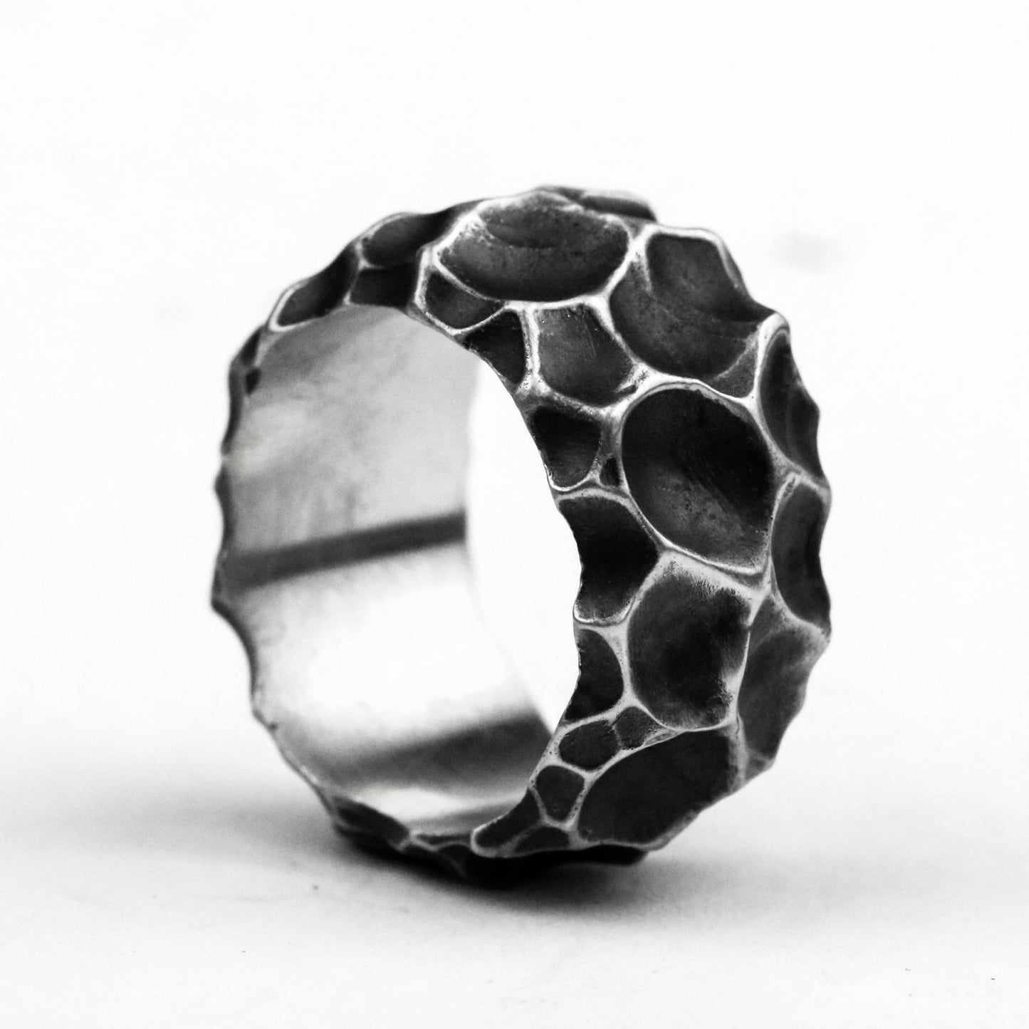 Hammer ring crater ring volcanic stone ring couple brass craftsman making jewelry