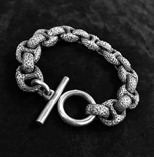 Handmade Artisan Silver Bracelet - 925 Sterling Silver Bracelet - Adjustable Link Bracelet - Hammered Silver Bracelet - Gothic Link Bracelet