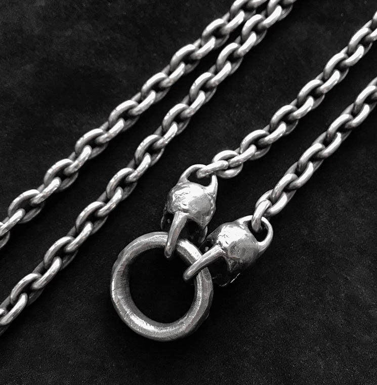 Skull Silver Necklace - Men's Silver Necklace - Handmade Artisan Silver Jewelry - Sterling Silver Solid Cast - Oxidized Silver Pendant