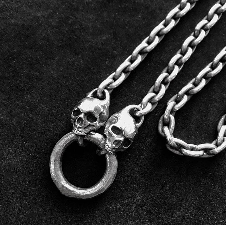 Skull Silver Necklace - Men's Silver Necklace - Handmade Artisan Silver Jewelry - Sterling Silver Solid Cast - Oxidized Silver Pendant