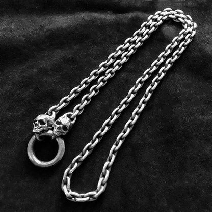 Skull Silver Necklace - Men's Silver Necklace - Handmade Artisan Silver Jewelry - Sterling Silver Solid Cast - Oxidized Silver Pendant.