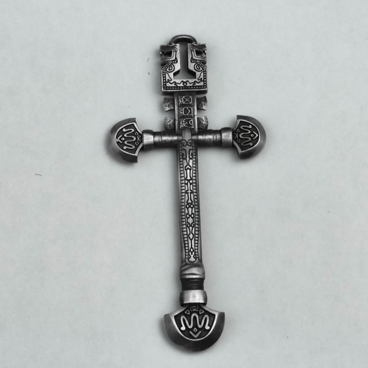 925 silver Mayan cross pendant Vintage Mayan Egyptian Revival Large pendant necklace