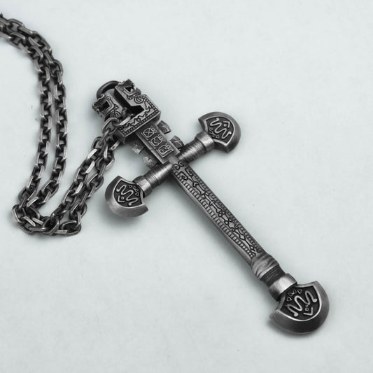 925 silver Mayan cross pendant Vintage Mayan Egyptian Revival Large pendant necklace