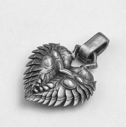 Scarab Pendant - Bug Heart Silver Pendant - Heart Necklace - Antique Silver Jewelry - Handmade Silver Necklace - Couple Pendant
