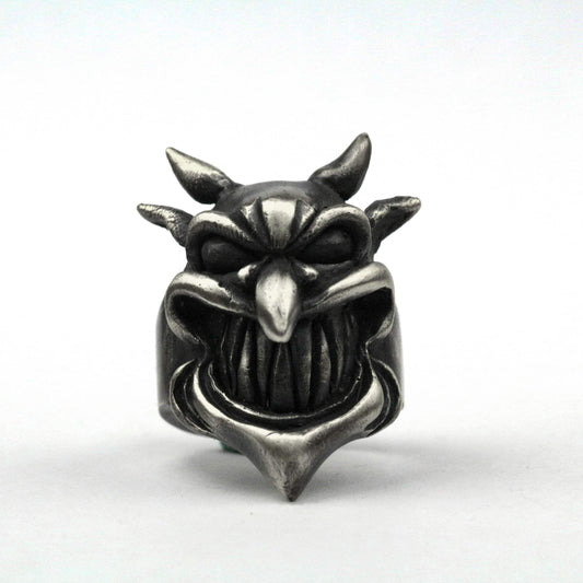 925 silver Devil Satan ring,Devil ring, ugly skull ring, horned skull ring, evil skull ring, brass handmade jewelry