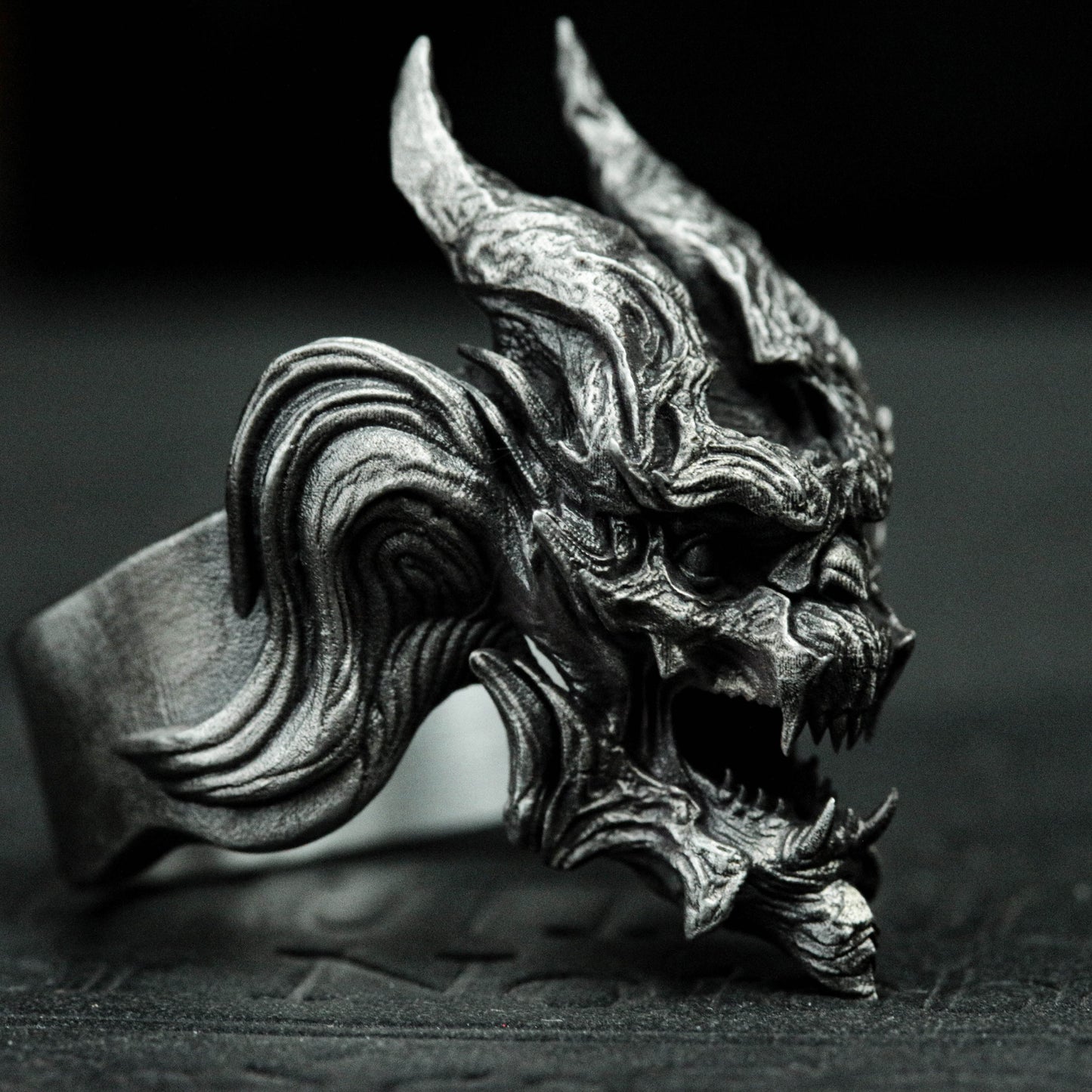 925 sterling silver stone statue ghost head ring, ghost head ring, demon ring, demon jewelry - handmade