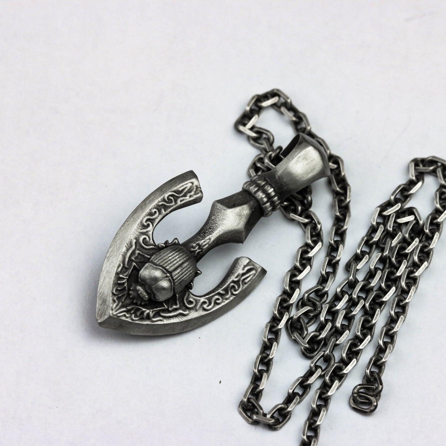 Axe 925 Silver Pendant Necklace, Beetle Necklace Pendant, Axe Weapon Tribal Silver Pendant Necklace