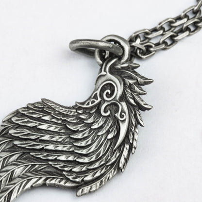 Solid 925 Sterling Silver Large Guardian Angel Wings Pendant, Protection Amulet