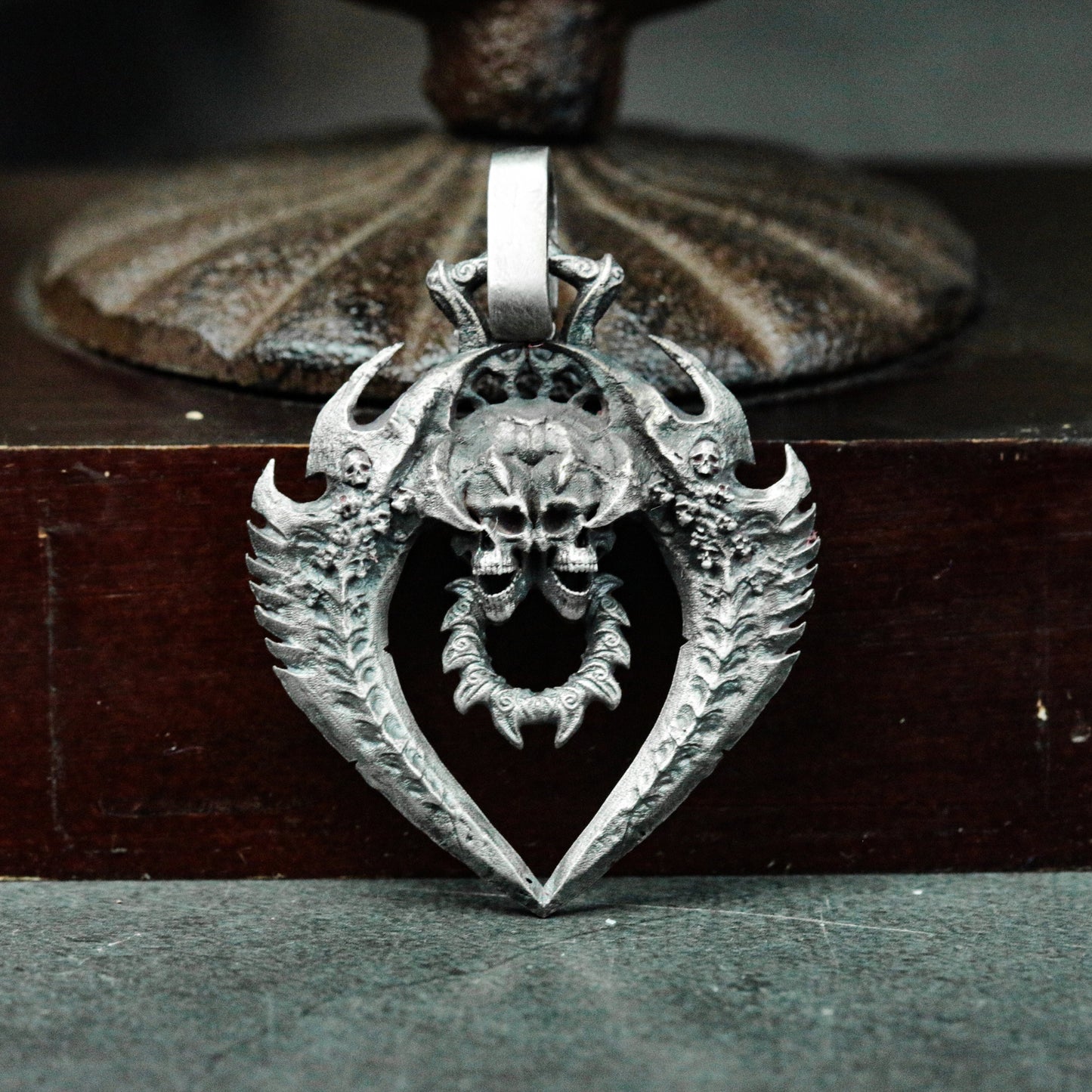 Hell Heart 925 Silver Pendant Necklace - Devil's Heart - Gothic Skull Gift Necklace Artisan