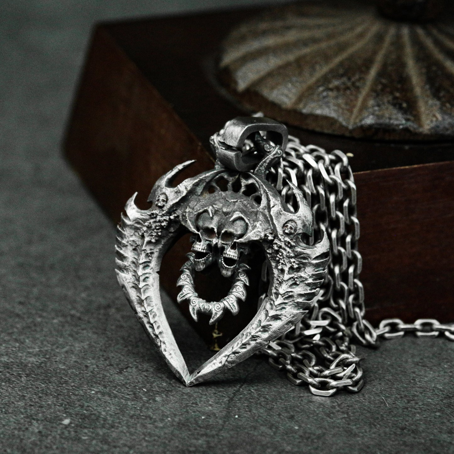 Hell Heart 925 Silver Pendant Necklace - Devil's Heart - Gothic Skull Gift Necklace Artisan