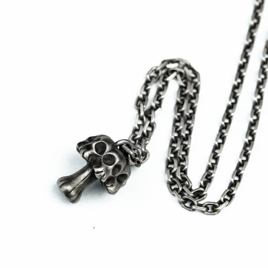 925 silver skull and mushroom pendant, poisonous mushroom pendant, mushroom genie pendant