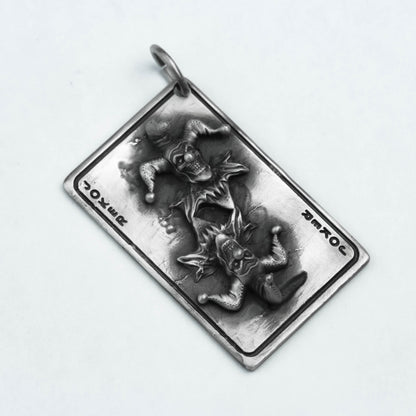 Poker Joker Face 925 Silver Pendant - Royal Card Game Collector's Necklace