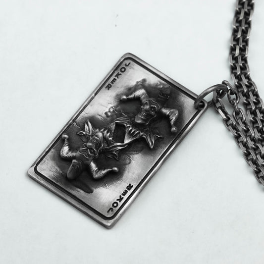 Poker Joker Face 925 Silver Pendant - Royal Card Game Collector's Necklace