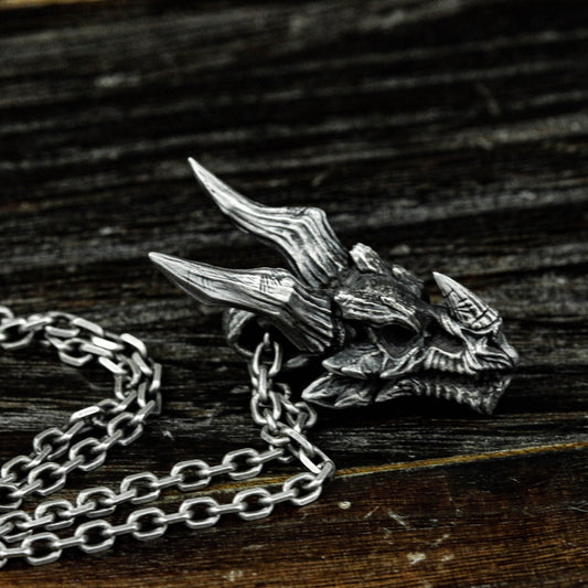 925 sterling silver dragon head bone pendant, skull and crossbones dragon head pendant, dragon head pendant necklace,dragon jewelry