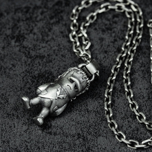 Q-Style Sci-Fi Character Pendant - Artisan Silver Custom Gift Necklace