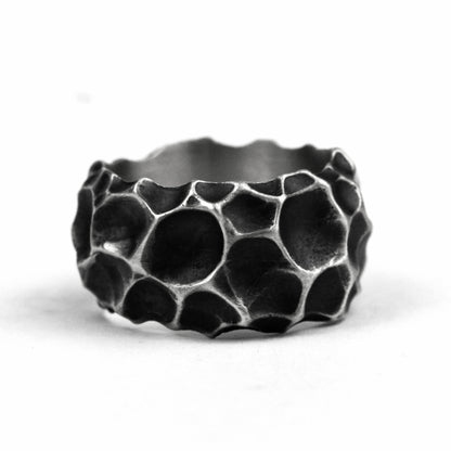 Hammer ring crater ring volcanic stone ring couple brass craftsman making jewelry