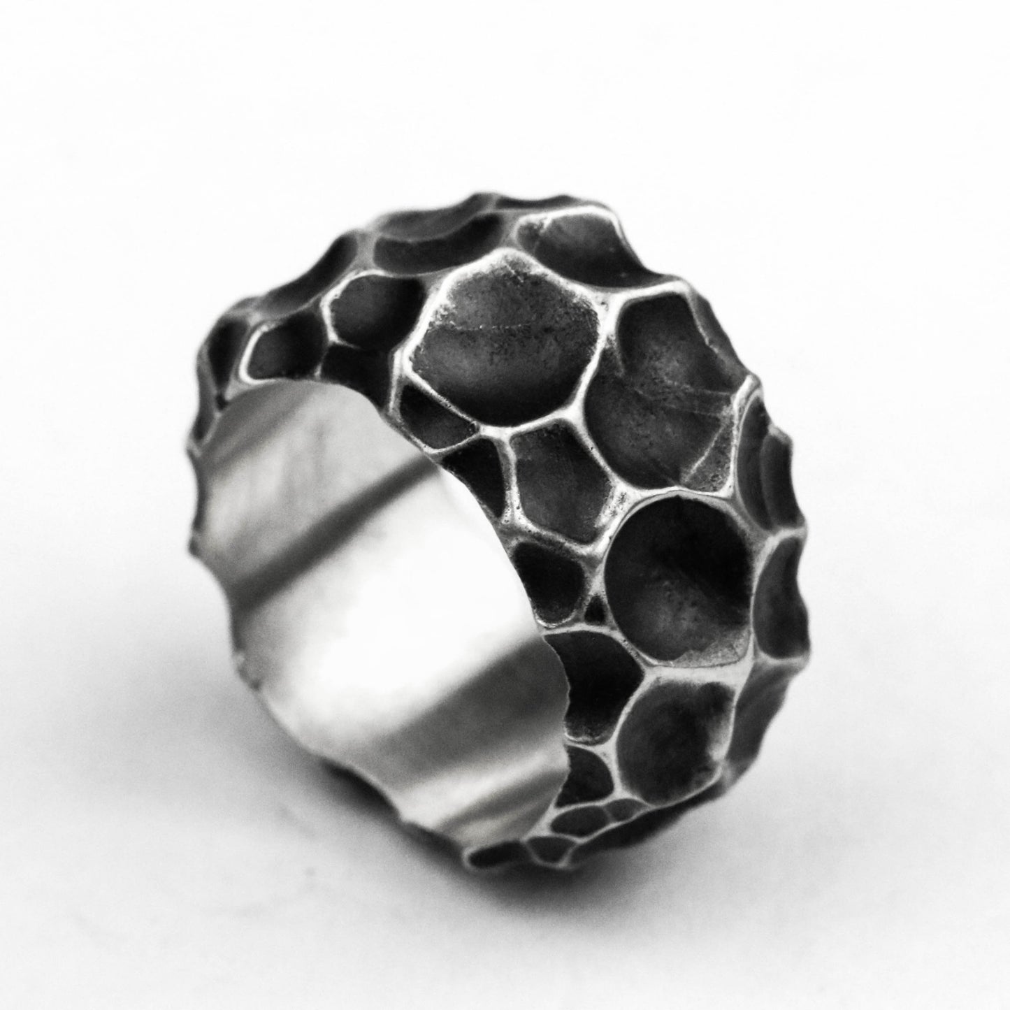 Hammer ring crater ring volcanic stone ring couple brass craftsman making jewelry