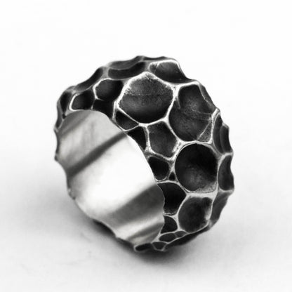 Hammer ring crater ring volcanic stone ring couple brass craftsman making jewelry