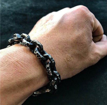 10mm Hammered Textured Silver Bracelet - Men's Cufflink Bracelets - Handmade Artisan Silver Jewelry - Dad's Gift - Oxidized Silver Bracelet.