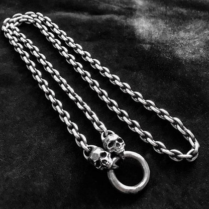 Skull Silver Necklace - Men's Silver Necklace - Handmade Artisan Silver Jewelry - Sterling Silver Solid Cast - Oxidized Silver Pendant.