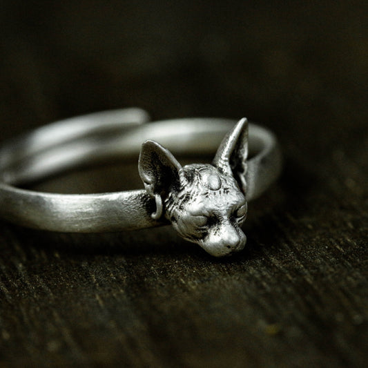 925 Sterling Silver Sphinx Cat Ring, Silver Cat Ring, Sphynx Cat Jewelry, Cat Gift, Valentine's Day Gift