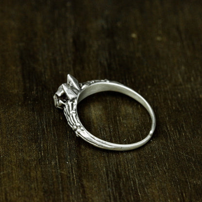 Cat Skull Silver Ring, Cat Ring, 925 Sterling Silver Ring, Fierce Skull Ring - Handmade