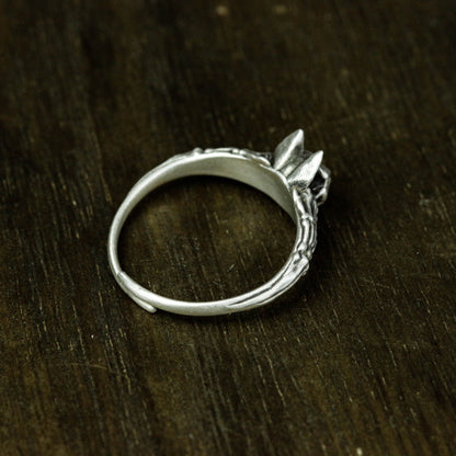 Cat Skull Silver Ring, Cat Ring, 925 Sterling Silver Ring, Fierce Skull Ring - Handmade