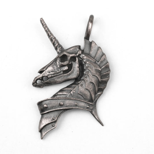 925 silver Unicorn Pendant, Skull Unicorn Necklace, Demon Unicorn Pendant, Long Horned Horse Pendant, Men's Brass Handmade Jewelry