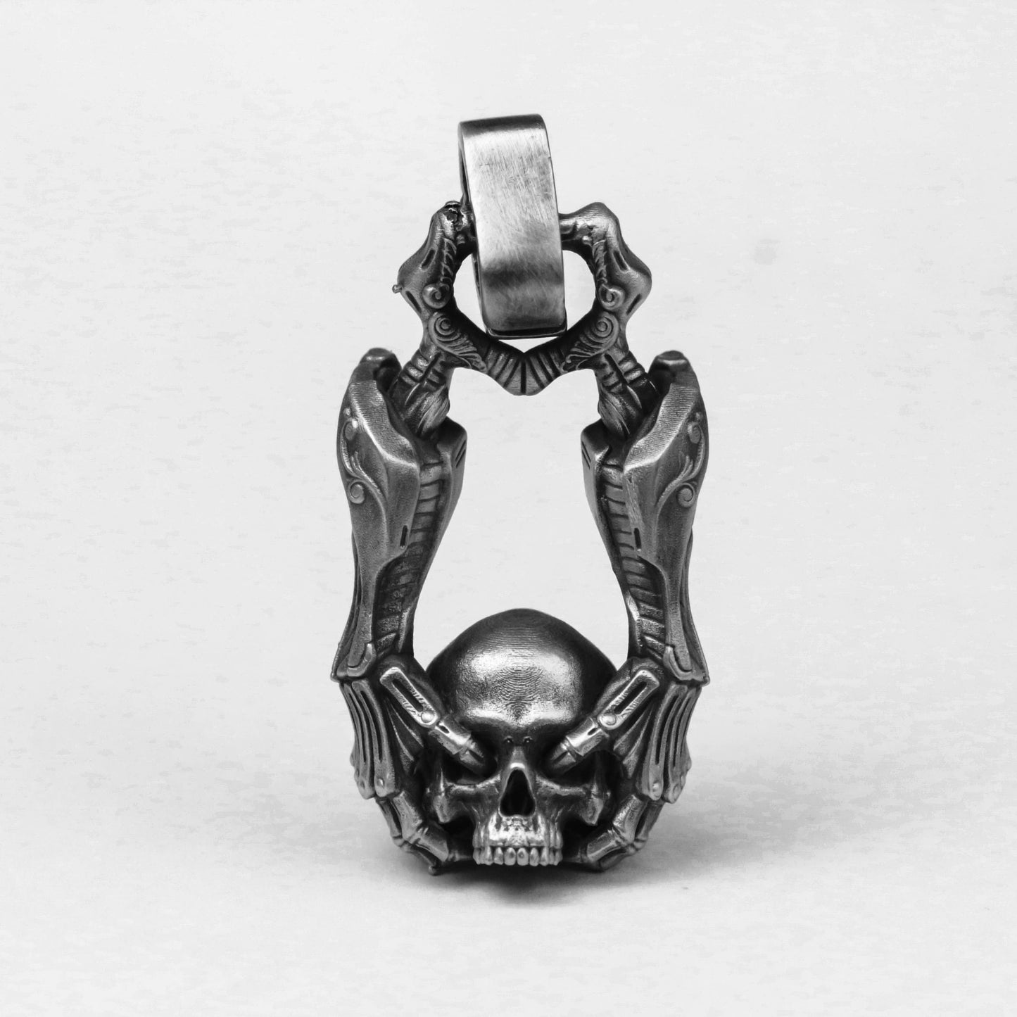 925 silver skull hand pendant, mechanical skull, Dr. Computer skull pendant future warrior jewelry