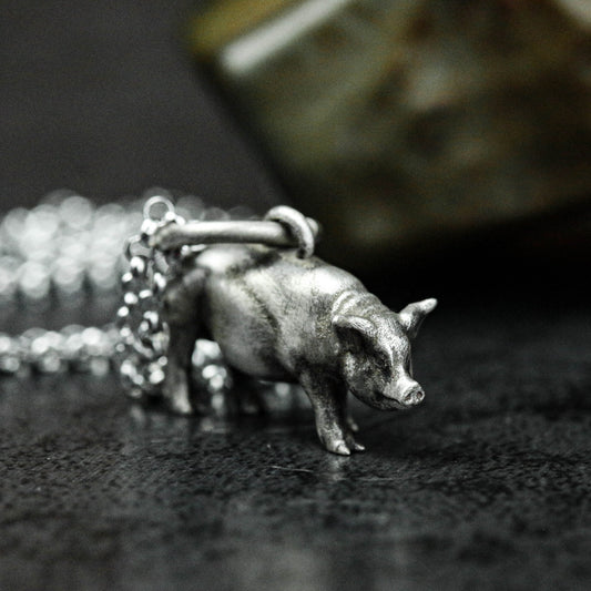 925 sterling silver piggy pendant necklace, pig pendant, animal jewelry, gift for men