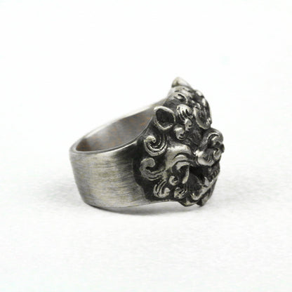 Brave Jewelry,Tang Lion Ring,Chinese Dragon Ring,Buddhist Holy Beast Ring,Silver Foo Dog Ring,Foo Lion Ring,925 silver brass custom jewelry