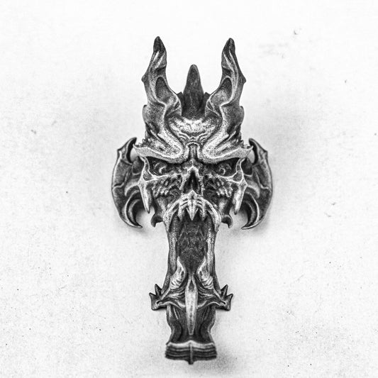 Wisdom Prajna Ghost Face Pendant-Ghost Roaring Pendant-Human Skull Wisdom Gift-Oxidized Silver Jewelry-Wizard Jewelry-Gift For Him