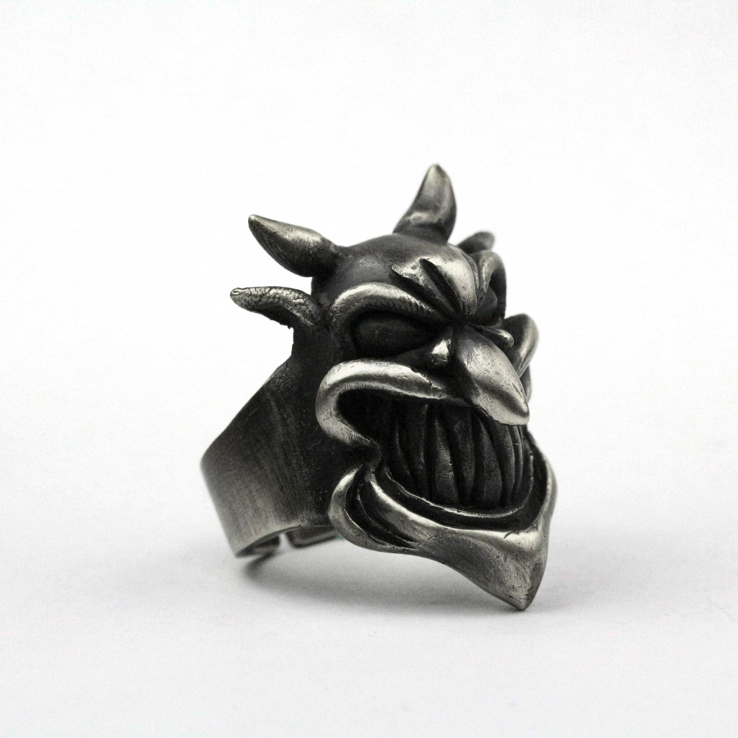 925 silver Devil Satan ring,Devil ring, ugly skull ring, horned skull ring, evil skull ring, brass handmade jewelry