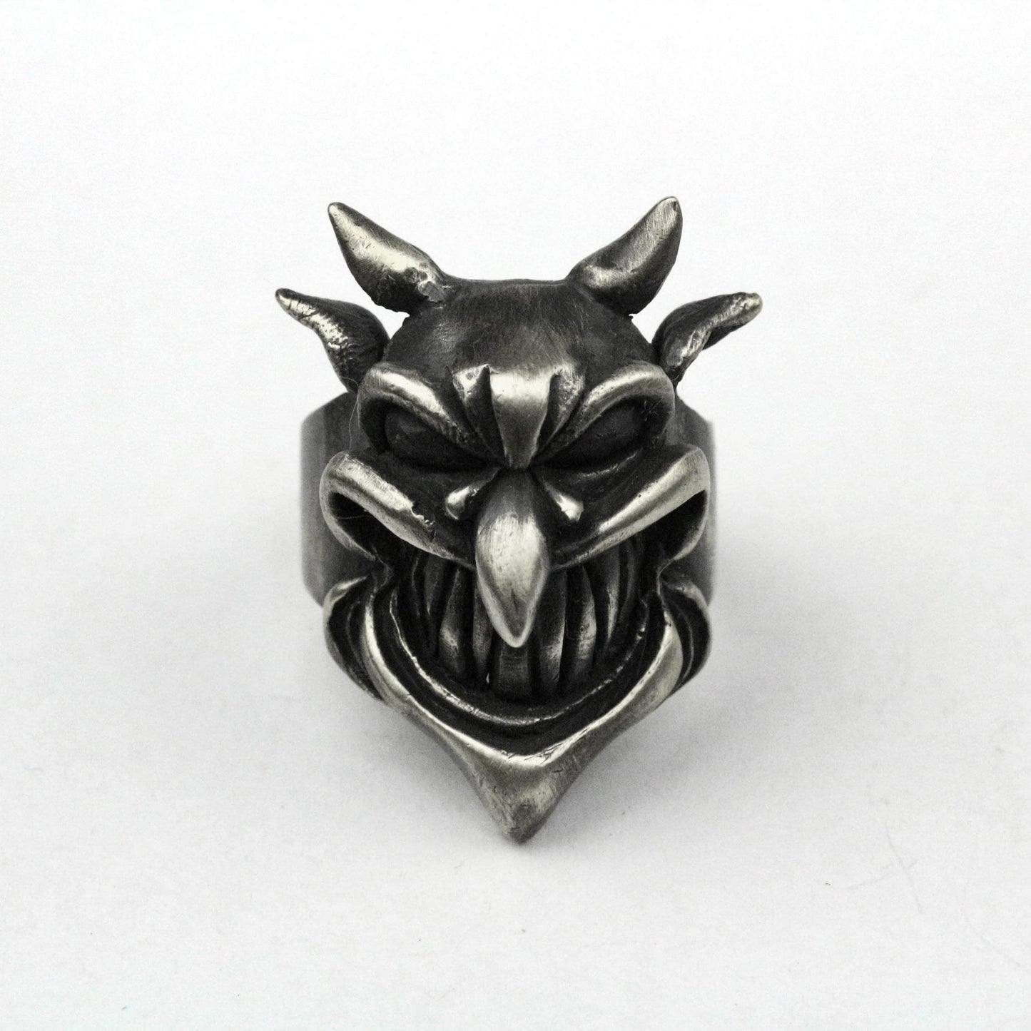 925 silver Devil Satan ring,Devil ring, ugly skull ring, horned skull ring, evil skull ring, brass handmade jewelry