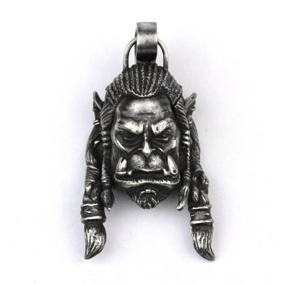 Orc Warrior Tribal Pendant - Artisan Silver MMORPG Inspired Jewelry