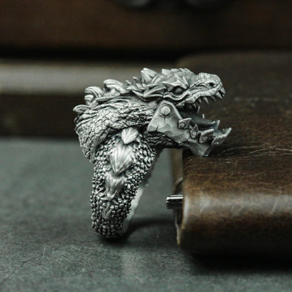 Mechanical Tyrannosaurus 925 Silver Ring - Mechanical Style Dragon Ring - Wasteland Style Ring Gift Personality Handmade Man Ring