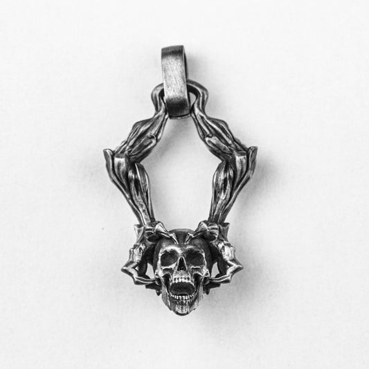 Tear Skull Silver Pendant-Dark Wood Spirit Necklace-Devil Claw Ghost Hand Steel Hand Skull Amulet 925 Necklace