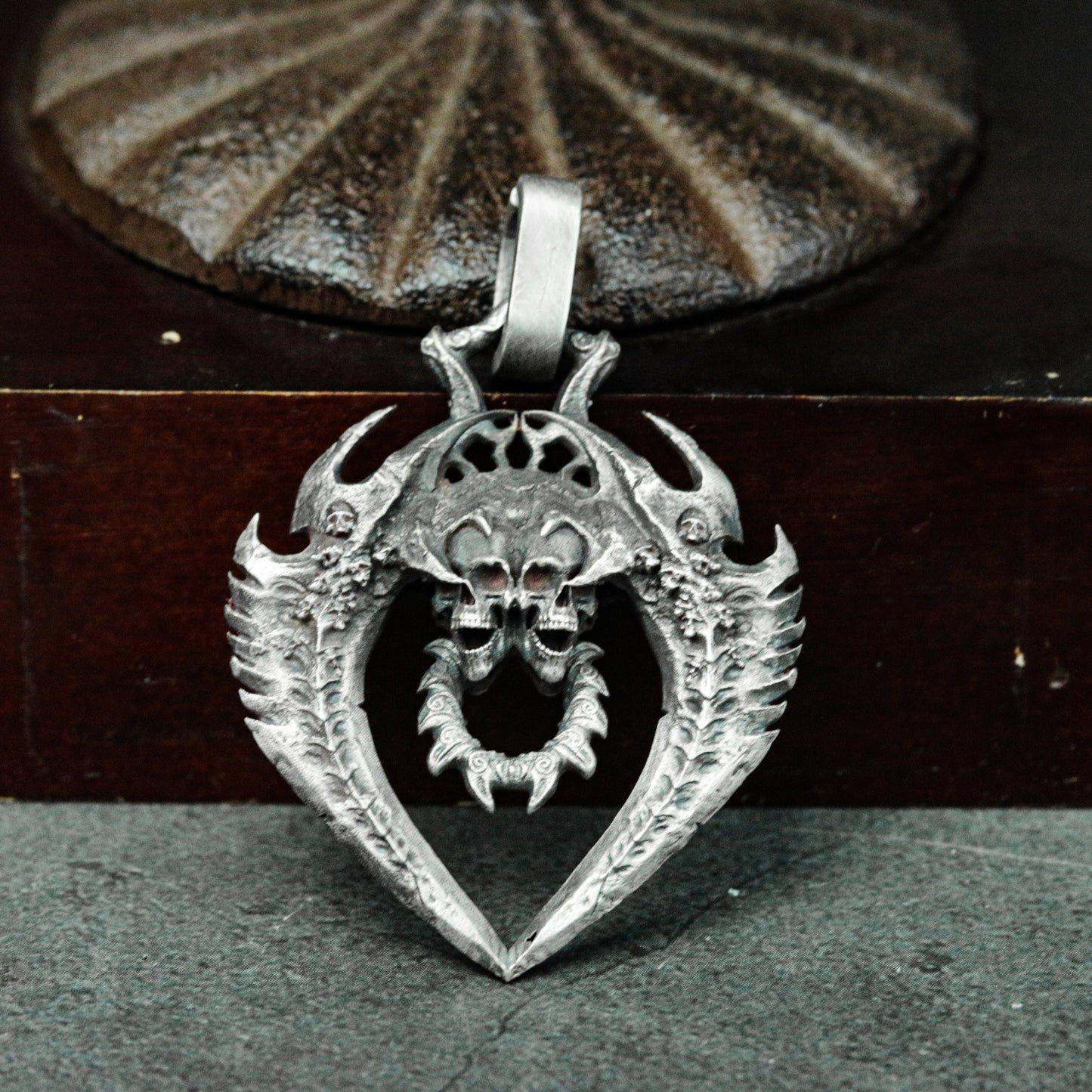 Hell Heart 925 Silver Pendant Necklace - Devil's Heart - Gothic Skull Gift Necklace Artisan