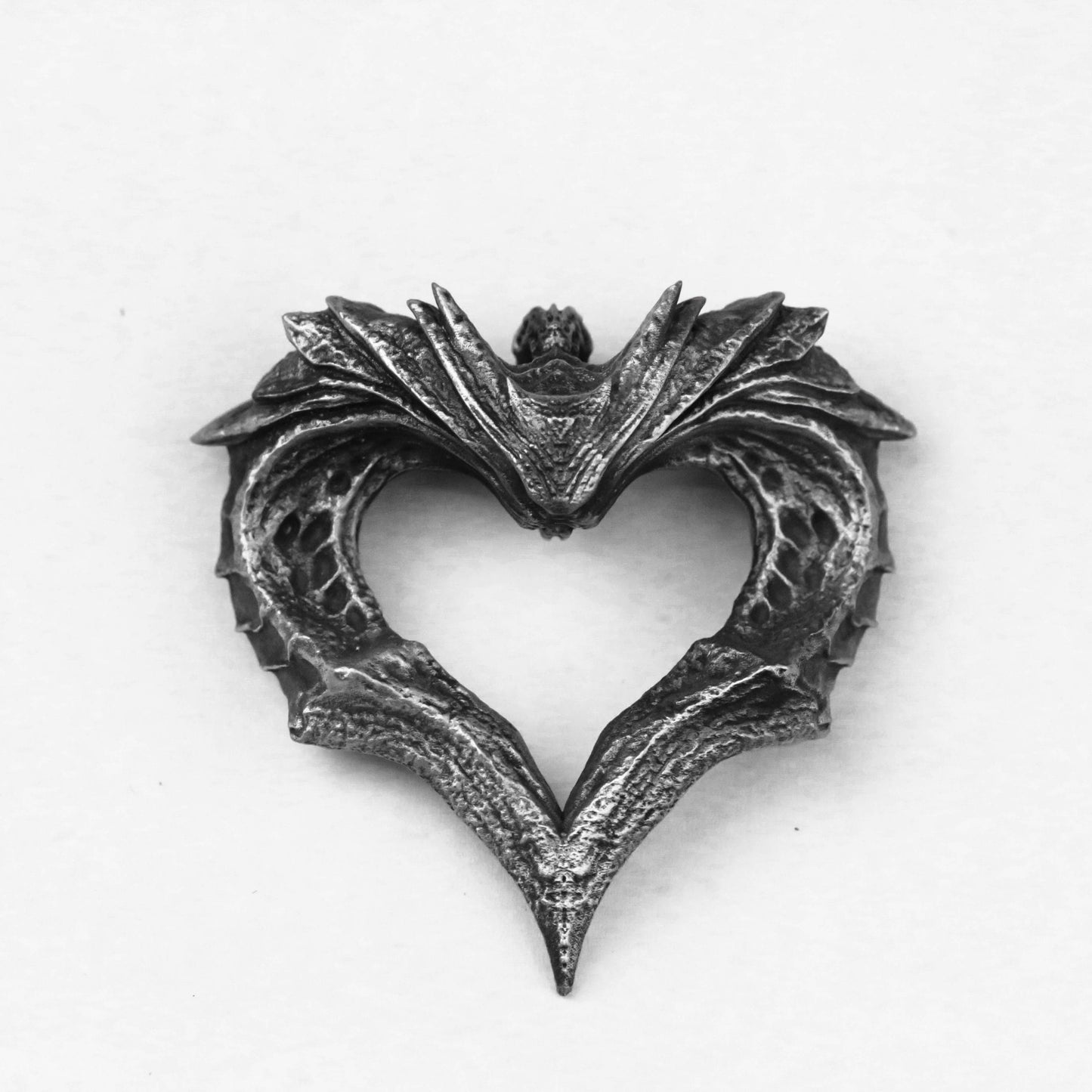 925 Silver Heart of Darkness Pendant, Serpent's Heart Charm, Evil Dragon Pendant