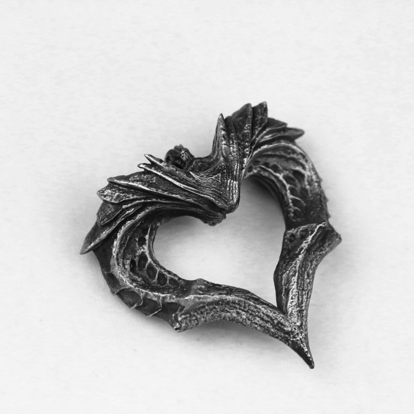 925 Silver Heart of Darkness Pendant, Serpent's Heart Charm, Evil Dragon Pendant