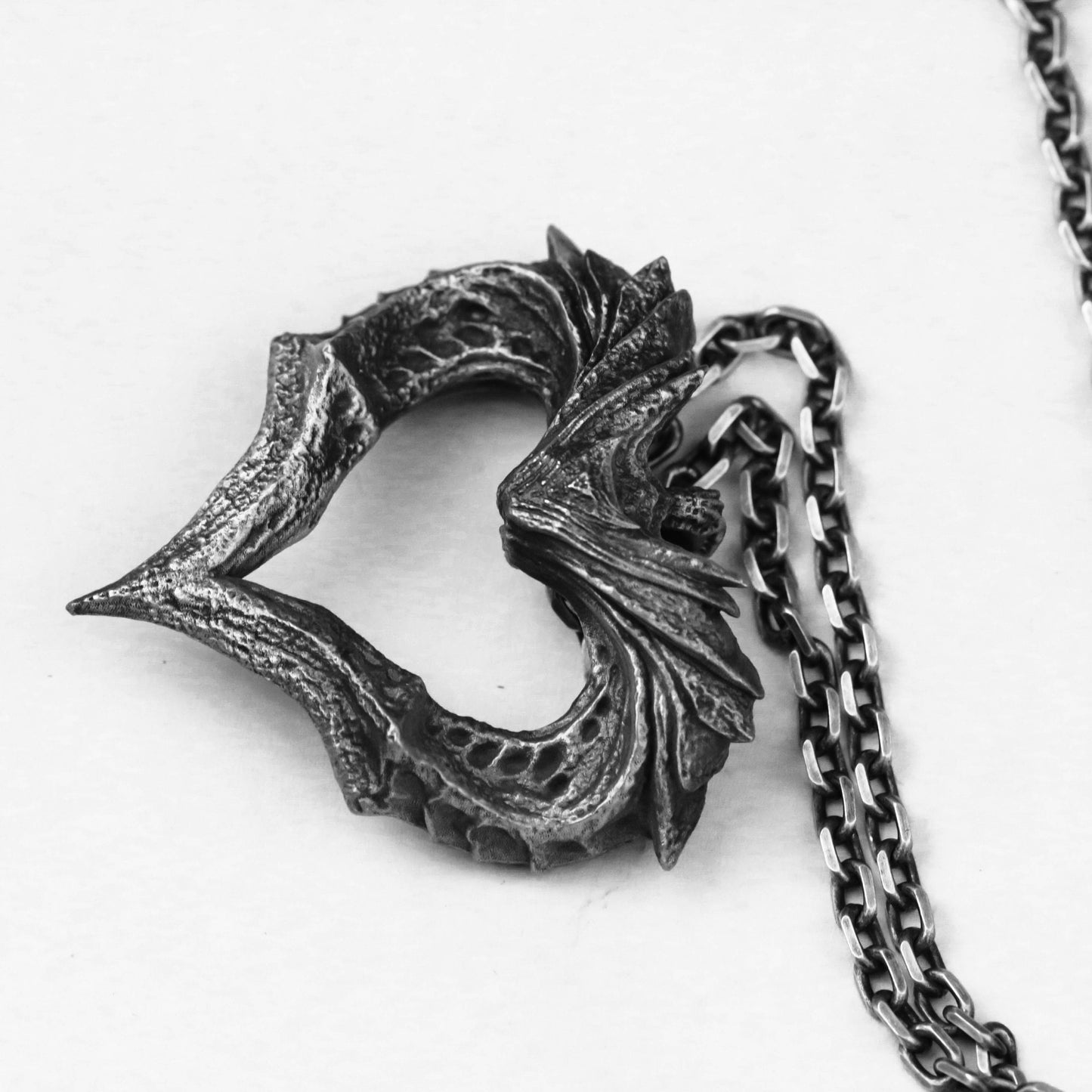 925 Silver Heart of Darkness Pendant, Serpent's Heart Charm, Evil Dragon Pendant