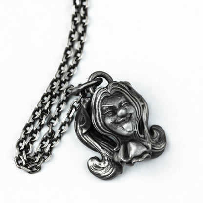 Diamond-Shaped 925 Silver Duo Pendant - Rebellious Spirit Dual-Face Design