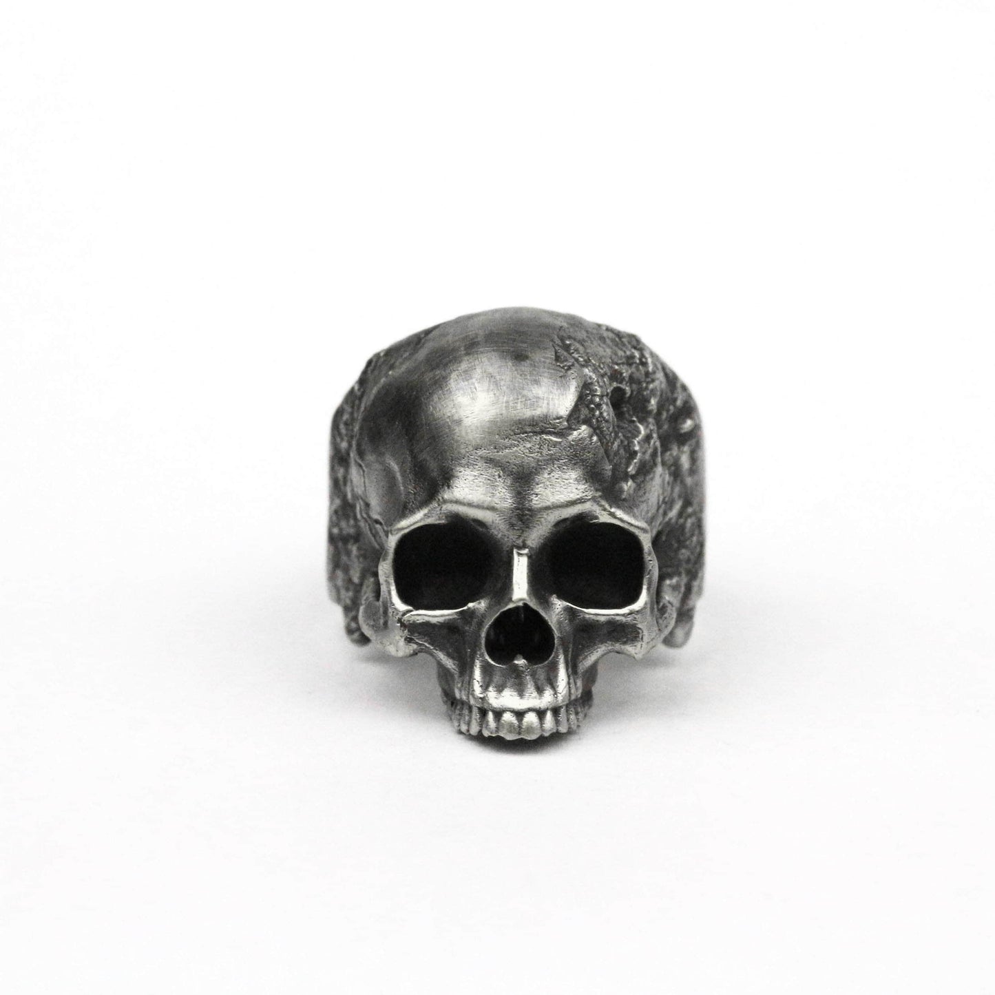 925 silver Battle-damaged skull Unique Heavy Sugar Skull Ring half jaw mens skull biker masonic Statement Brass custom jewelry