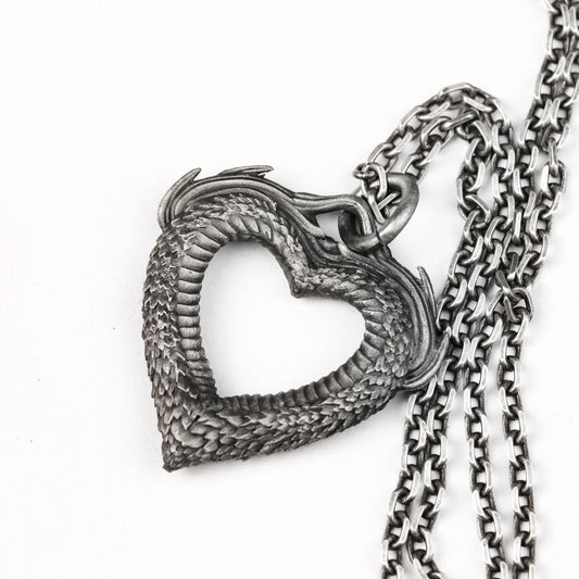 925 silver dragon scale heart pendant, right pendant, unique jewelry, brass artisan made necklace