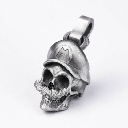 Mario-Style 925 Silver Skull Pendant Necklace - Vintage Handcrafted Chain for Men