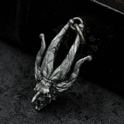 Playing Card King 925 Silver Pendant Necklace, Gambling Lucky Pendant, Skull Clown King Silver Necklace Gift