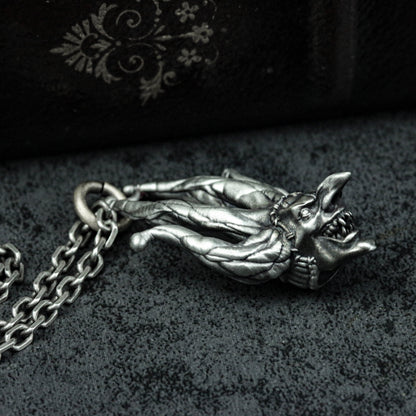 Playing Card King 925 Silver Pendant Necklace, Gambling Lucky Pendant, Skull Clown King Silver Necklace Gift