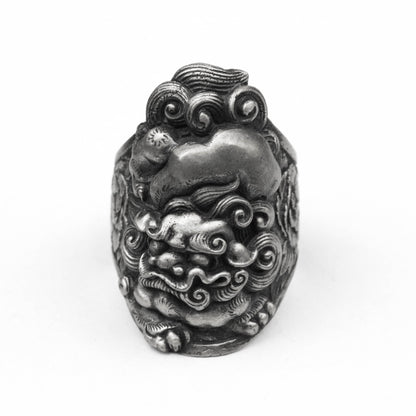 925 silver holy lion ring,traditional lion vintage totem ring, patron saint beast ring,Lion King fights for Hegemony Courage Ring
